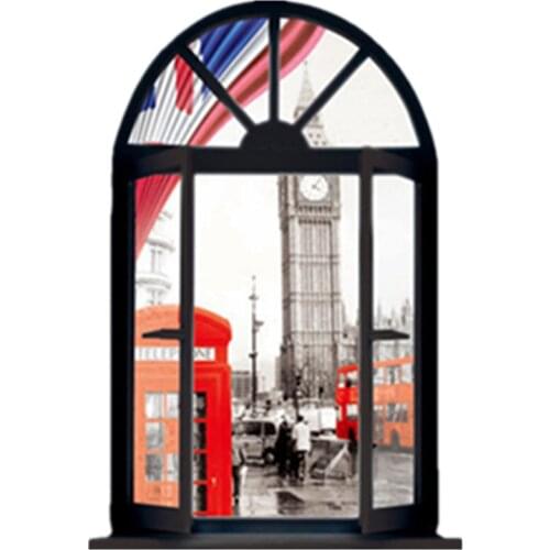 London street view mural Clock Tower Telephone Booth fake 3d window vinyl wall stickers home decor occident style poster 70*50cm