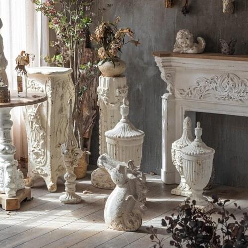 French Retro Carved Roman Column Floor Sculpture Crafts Decorative Ornaments For Home Living Room Garden Wedding Props