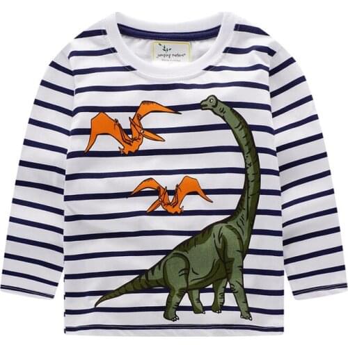 Long Sleeve Dinosaurs T shirts for Baby Autumn Spring Clothes Cotton Stripe Animals Applique Boys Girls Top Tees