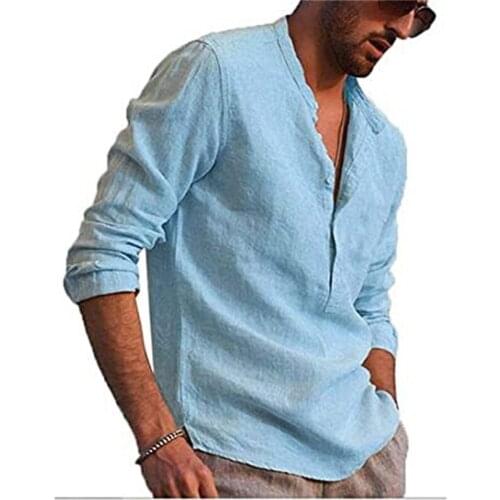 Mens Long Sleeve T-Shirt Beach Yoga Loose Fit Tops Solid Color Cotton and Linen Summer Sunscreen Clothing For Men