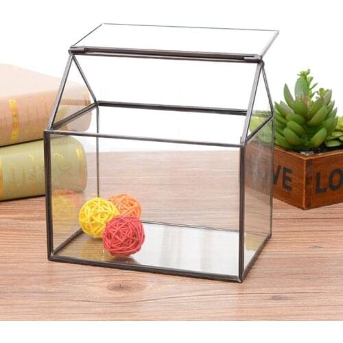 Geometric Glass Terrarium Box Handmade House Shape Close Glass Table Top DIY Display Planter Windowsill Flower Pot with Swing