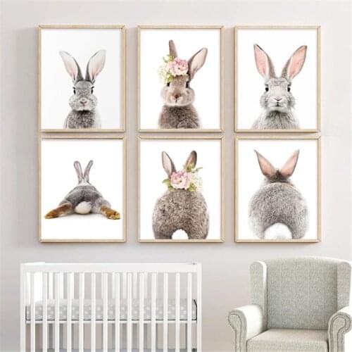 Nordic Cute Nursery Bunny Wall Art Print Painting Animal Rabbit Canvas Poster Picture Kids Bedroom Decoration Baby Home Decor