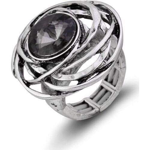 Round Crystal Adjustable Fashion Sliver Flower Ring Antique Color Rose Ring For Women Jewelry Party Accessories 2019 Wholesale