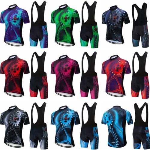 Men Cycling Jersey Set Gear Maillot Ciclismo MTB Sportwear Motocross Road Bike Shirt Top Black Bib Shorts Gel Padded Red Black