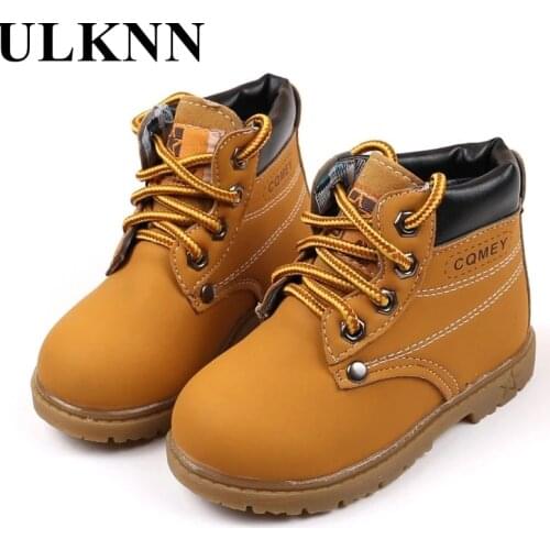 ULKNN Fashion Kids Leather Flat Martin Boots For Boys And Girls 2021 Round Toe Soft Cow Muscle Sole Lace-Up Sewing Martin Boots