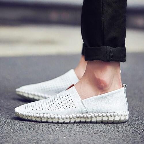 2020 Summer Men Shoes Genuine Leather Fashion Brand Casual Slip On Loafers Men Moccasins White Male Driving Shoes Big Size