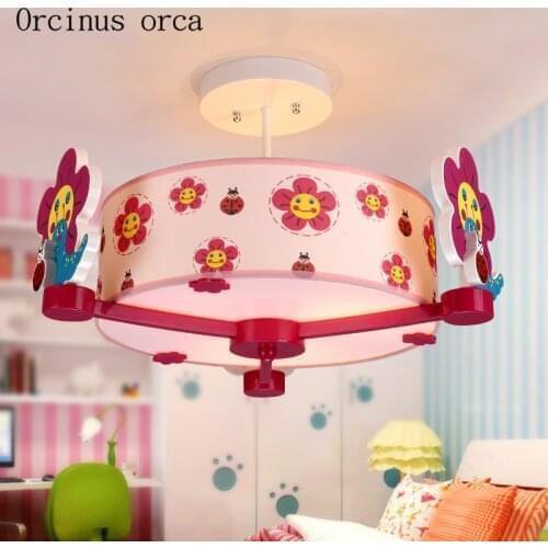Cartoon creative flower chandelier girl bedroom childrens room lamp American modern personality LED red flower pendant lamp