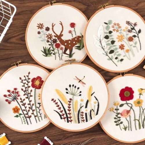 DIY Flowers Plants Pattern Embroidery Handwork Needlework for Beginner Cross Stitch Sewing Craft Kit Home Decor Threads Tools