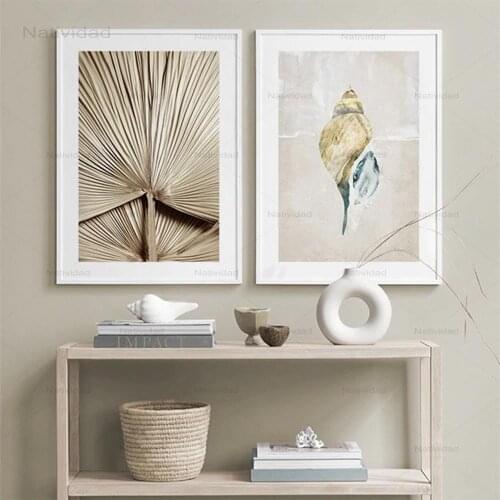 Wall Art Nordic Golden Wooden Fan Simple Conch Posters Canvas Painting Wall Pictures for Living Room Modern Home Decoration