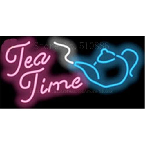 Tea Time Neon sign Real Glass Tube Bulbs Light Bar Beer Club Decoration Signboard tea Espresso Cappuccino drink 17"x14"