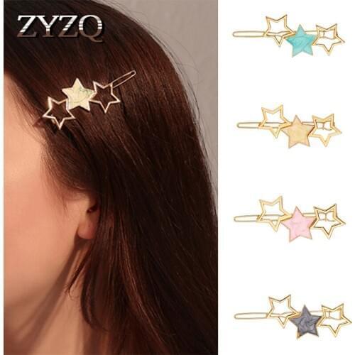 ZYZQ Japan and South Korea New Hair Accessories Creative Cute Pentagram Hairpin Sweet Girl Star Bangs Clip