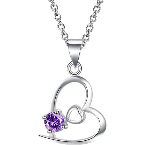 Wholesale Silver Plated Charm Jewelrys Necklace,free Shipping Fashion Fashion Jewelry Pendant Heart Inlaid Purple Stone AN377