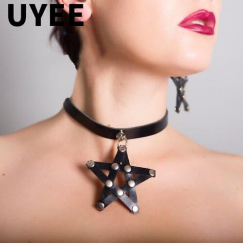 Sexy Trendy Pentagonal Vintage Charm Gothic Collar Necklaces Birthday Gift PU Leather Rivet Harajuku Women Punk Choker Jewelry