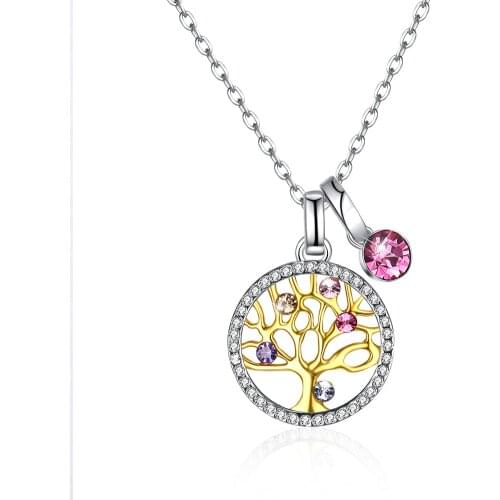 SILVERHOO Women Necklace S925 Sterling Silver Colorful Women Necklace With Golden Life Tree Pendant Necklaces Anniversary Gift