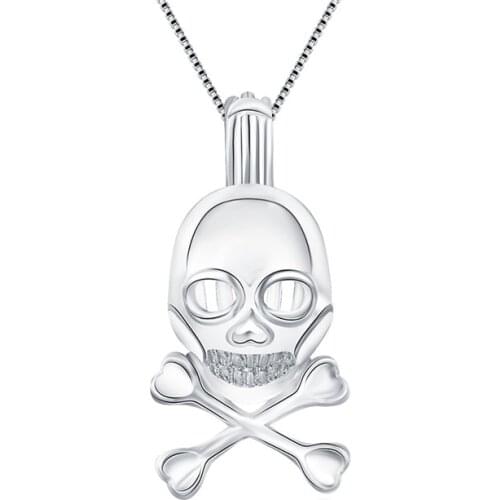 CLUCI 3pcs Halloween Skeleton Face Shaped Pendant Silver 925 Locket for Pearl Women Fine Pearl Locket Pendant Jewelry SC028SB