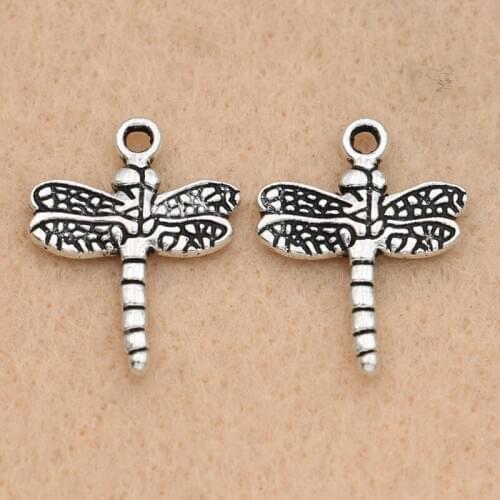 KJjewel Antique Silver Plated Dragonfly Charms Pendants for Jewelry Making Bracelet Accessories Diy Findings 20x15mm 10pcs/lot