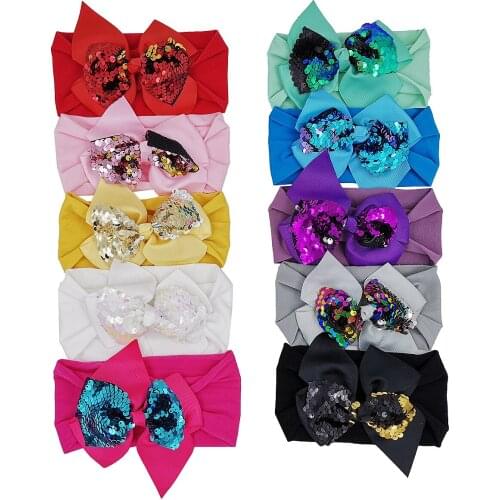 Cute Baby Girl Headbands Knitted Newborn Baby Bows Hearband Turban Infant Sequins Bow Head Bands Hairbands For Kids Girl ACC211