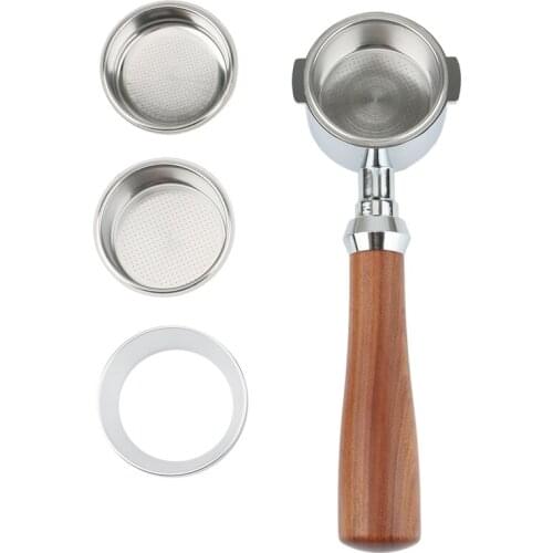 Practical Bottomless Portafilter Espresso Coffee Machine Wood Handle Filter with 51MM Coffee Basket Powder Bowl Cup