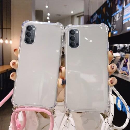 Luxury Lanyard Silicone Phone Case For Oppo Reno 4 3 2 Ace Pro Find X2 RX 17 15 Neo F 12 11 9 7 5 Ultra-thin Necklace Rope Cover