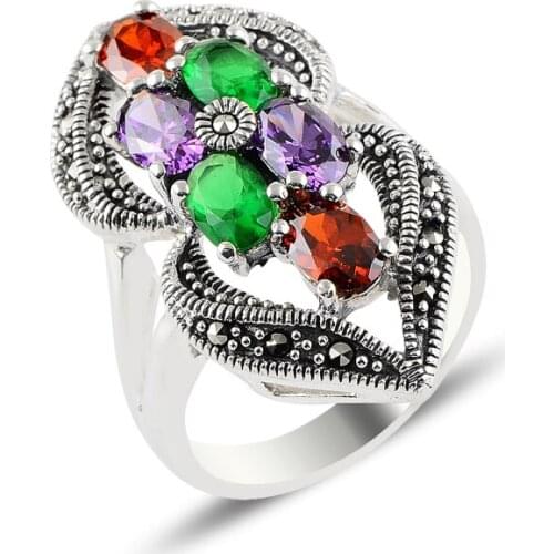 Silver 925 Sterling Mixed Zircon & Marcasite Ring