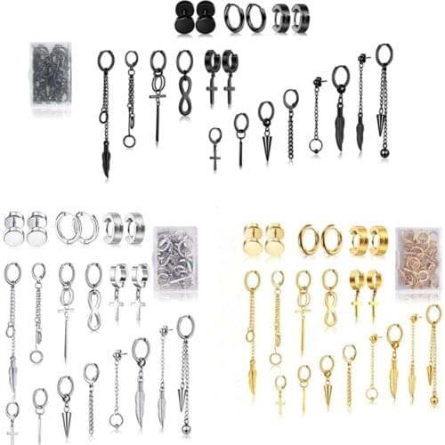 20 Pcs Stainless Steel Huggie Hinged Hoop Earrings Kpop Korean Hoop Dangle Earrings Kit for Women Men Fashion Jewerly