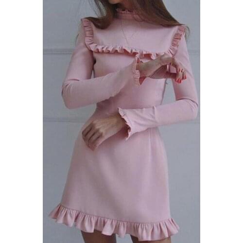 Spring Autumn Women Fashion Ruffles Dress Casual Turtleneck Butterfly Long Sleeve dresses Elegant Party female Vestidos