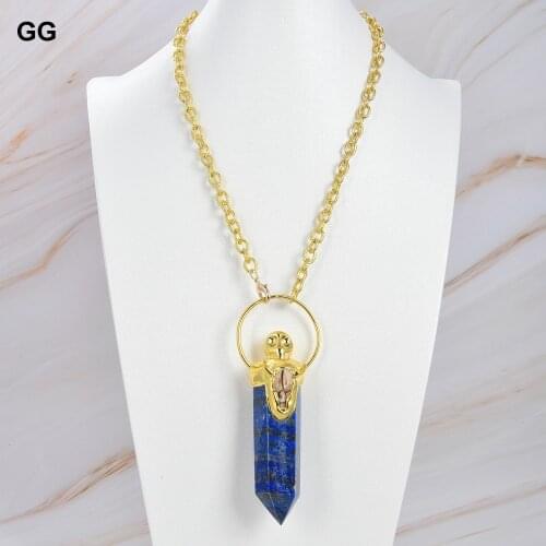 GuaiGuai Jewelry Natural Blue Lapis Point Pendant Chain Necklace 19"