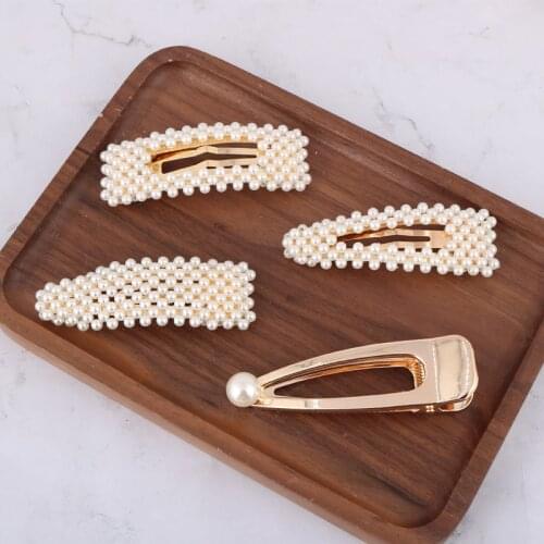 2019 Hot Womens Trendy Imitation Pearl Gold Alloy Hairpins Female Korean Minimalist Geometric Hair Clip Barrette Accessories