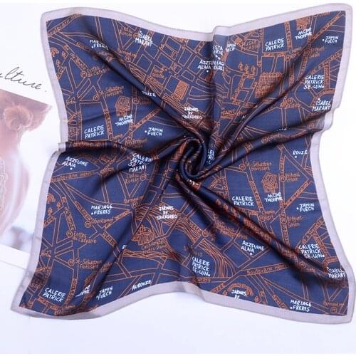 2020 53x53 street map Print Air hostess Print women Silk twill scarf Satin square tie ladies foulard femme towel bufanda shawl