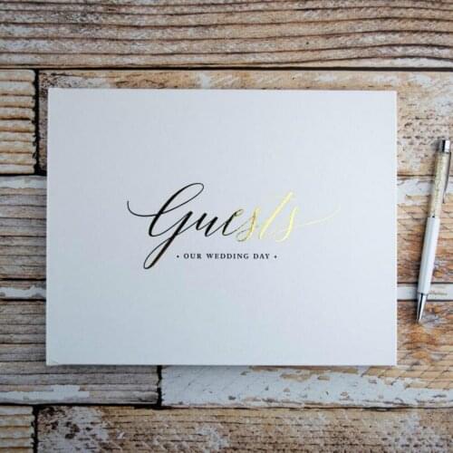 Gold Foil Guest Book Wedding Guest Book-Simple Wedding Guestbook Custom photo abulm white guestbook