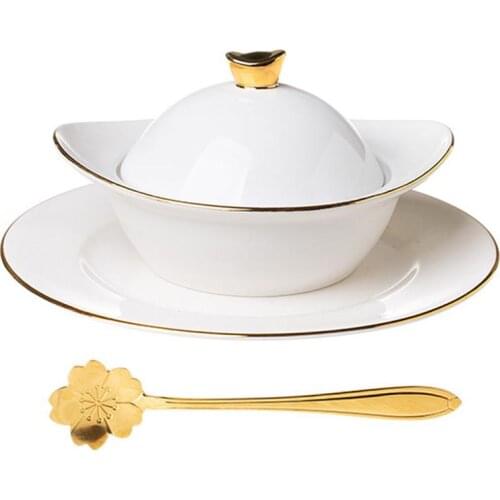 1 Set Durable Ceramics Kitchen Portable Container Tableware Bowl With Tray Lid