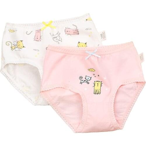 2 Pcs Little Girls Underwear Bowknot Lace Cotton Teen Panties Pack Kids Briefs Child Soft Young Girl Pants 2-16Years