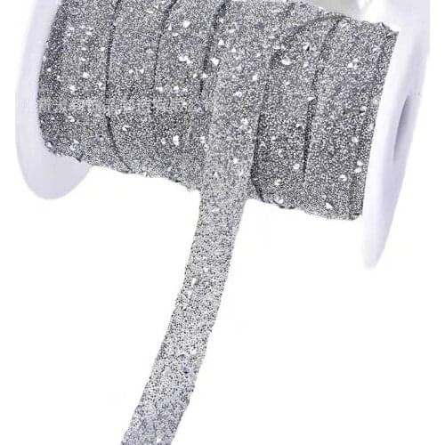 Free ship 2yard/lot 15mm width small beads rhinestone mesh Trim strass chain banding crystal wedding applique dresses crafts