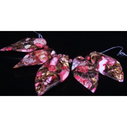 5pcs/set Rose Impression Jaspers Top Drilled Graduated Pendant Necklaces,Ocean Sediment Emperor Stone Slice Beads Jewelry Bulk