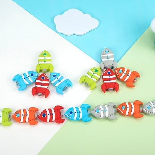 Sunrony 50pcs Silicone Bead Cartoon Rocket Shape BPA Free Tiny Rod Food Grade Silicone Bead Baby Teething Toy