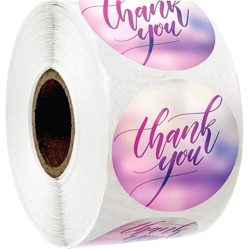 500Labels/Roll Thank You Sticker Seal Labels Round Blurred Background Sticker For Package Stationery Decoration Sticker
