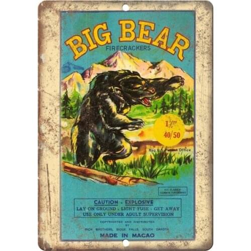 Big Bear Firecrackers Package Retro tin sign nostalgic ornament metal poster garage art deco bar cafe shop
