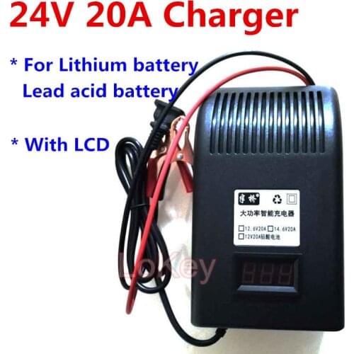 24V 20A Fast Charger 7S 29.4V Li ion 6S 25.2V Li ion 8S 29.2V Lifepo4 With LCD Screen For Li ion Lifepo4 Lead Acid Battery