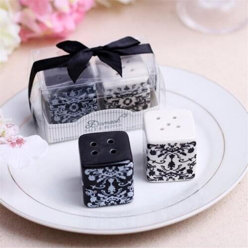 Black And White Black And White Damask Print Salt And Pepper Shaker Wedding Decoration Gifts Favors Supplies 30Pcs/Lot=15Set/Lot