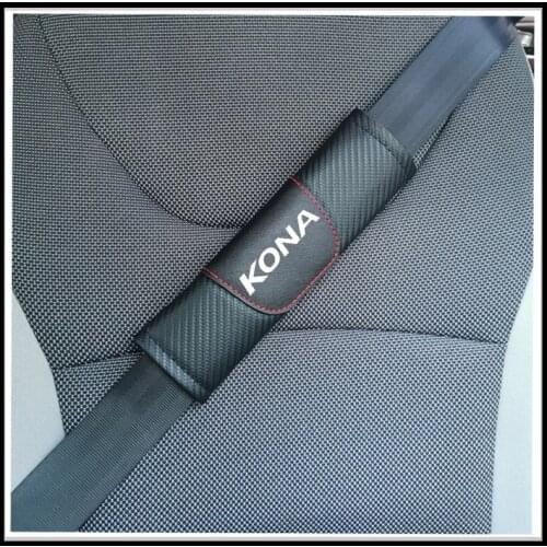 For Hyundai Kona 2pcs Fashion Carbon Fiber Leather Car Seat Belt Cover Car Seat Belt Shoulder Pad Car Accessories