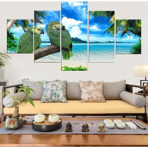 Home Decor Unique Pictures Framework HD Printed Canvas 5 Pieces Animal Parrot The Sea Landscape Painting Poster Wall Art Draw