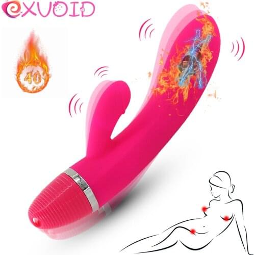 EXVOID Heated Rabbit Vibrators G-Spot Massager Silicone Dildo Vibrator Adult Sex Toys for Women Clitoris Stimulator AV Stick