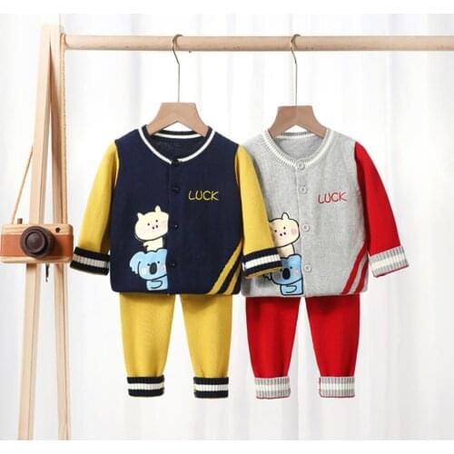 Infant Baby Clothing Sets Knitted Sweater Cardigans Outerwear +Pants 2Pcs 2021 Autumn Winter Boys Girls Cartoon Sweater Suits