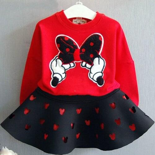 Girls Clothing Sets 2020 Autumn New Bow Tie Tops Minnie Top Shirt+Skirt Sets Girls Clothing Wear Kids Girls Clothes Spring