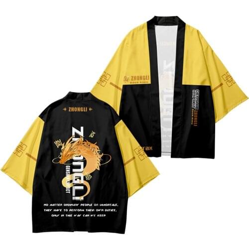 Cool Loose Genshin Impact Kimono Zhongli Yukata Men Women Cardigan Blouse Haori Obi Asian Anime Clothes Harajuku Japanese Kimono