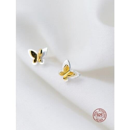 LKO 925 Sterling Silver Trendy Cute Gold Colour Butterfly Stud Earrings For Women Birthday Party Jewelry Gift Mujer Brincos