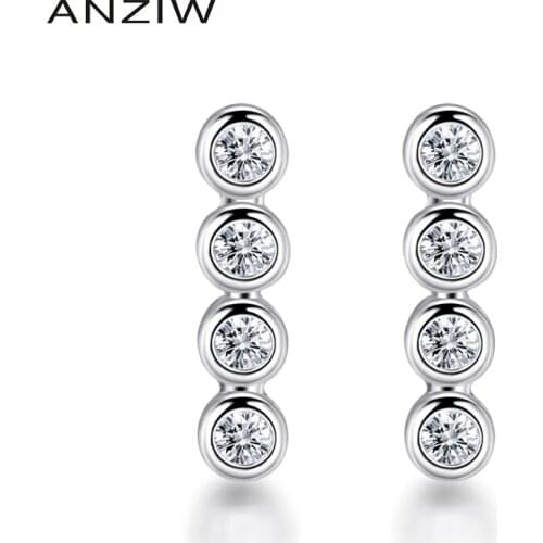 Fashion 925 Sterling Silver Round Cut CZ Bazel Stud Earrings Silver Earring Women Engagement Wedding Party Jewery Gift серьги