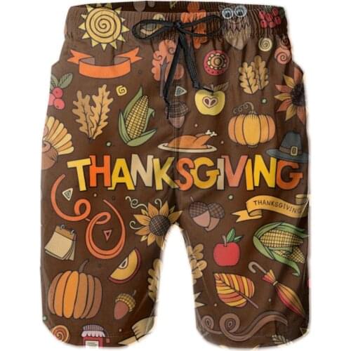 Mens Swimming Shorts Swimwear Thanksgiving Autumn Theme Men Trunks Swimsuit Man Beach Wear Short Pants Bermuda Boardshorts
