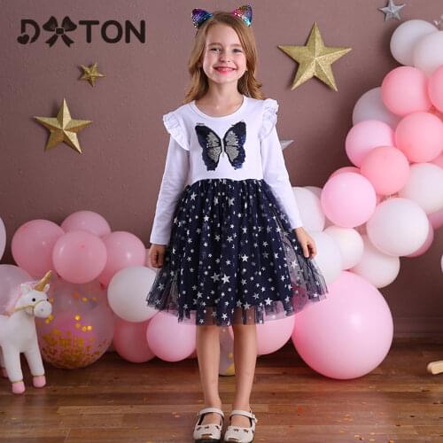 DXTON New Girls Dresses 2020 Winter Dress For Children Long Flying Sleeve Toddler Princess Casual Dress Girl Party Clothing 3-8Y