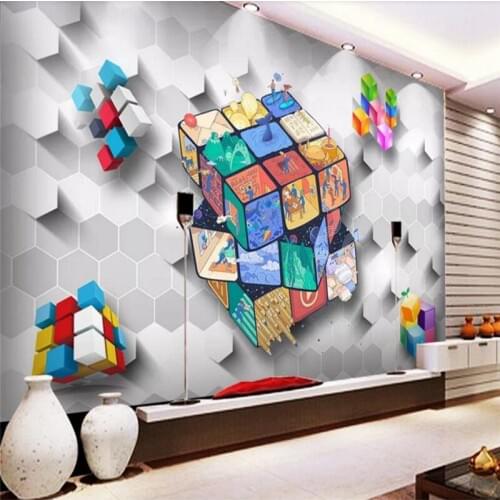 Custom wallpaper 3D Rubiks cube block living room wall decoration waterproof material